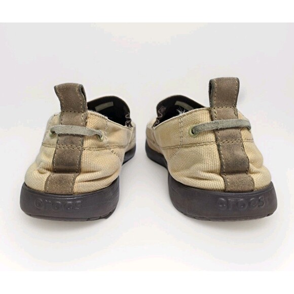 Crocs Walu Slip On Loafers Mens Size 12 Tan Canvas 11270 Boat Shoes Khaki - Picture 7 of 10
